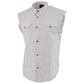 Milwaukee Leather DM4006 Men's White Lightweight Denim Shirt with with Frayed Cut Off Sleeveless Look