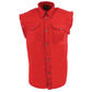 Milwaukee Leather DM4007 Men's Red Lightweight Denim Shirt with with Frayed Cut Off Sleeveless Look