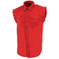 Milwaukee Leather DM4007 Men's Red Lightweight Denim Shirt with with Frayed Cut Off Sleeveless Look
