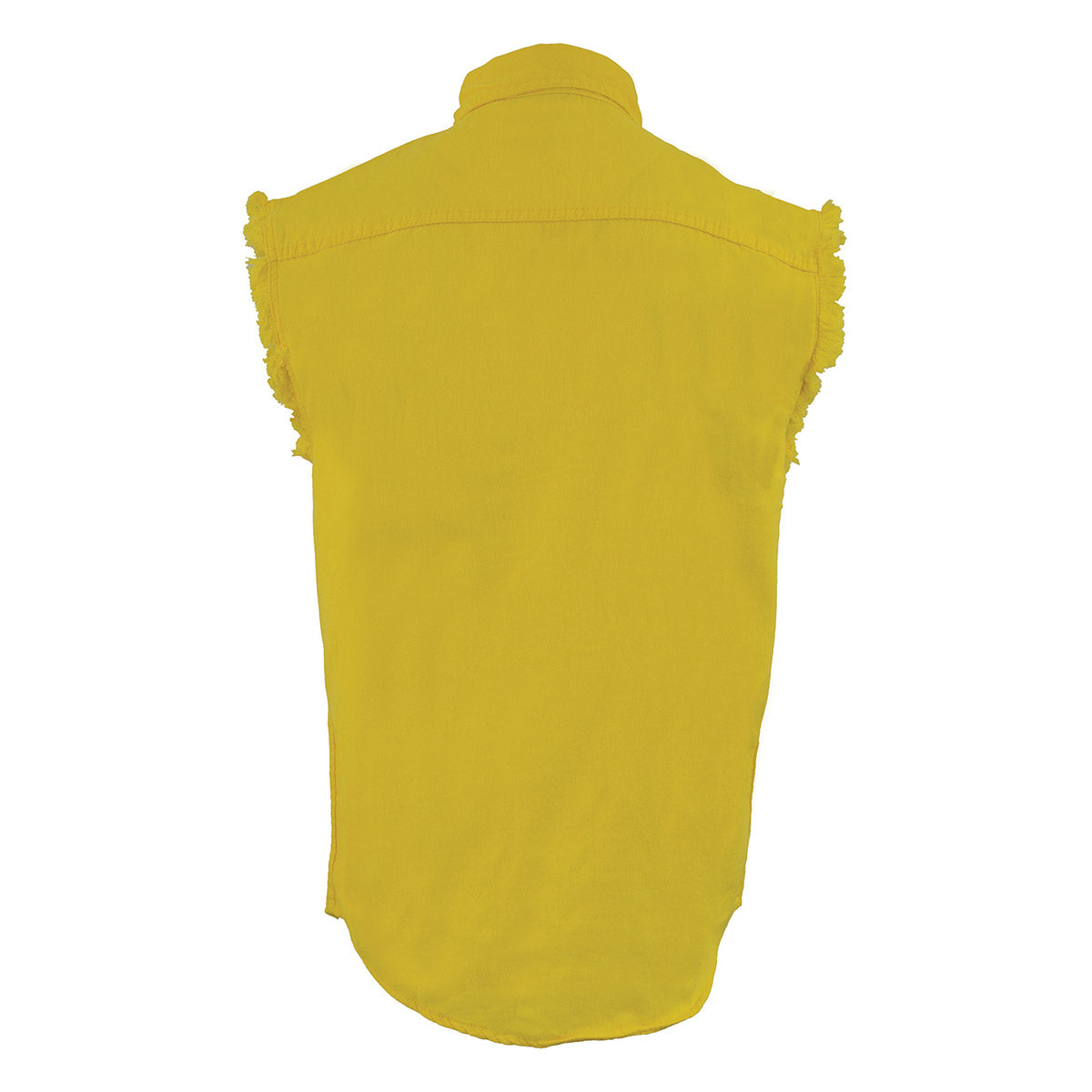 Milwaukee Leather DM4008 Men's Yellow Lightweight Denim Shirt with with Frayed Cut Off Sleeveless Look