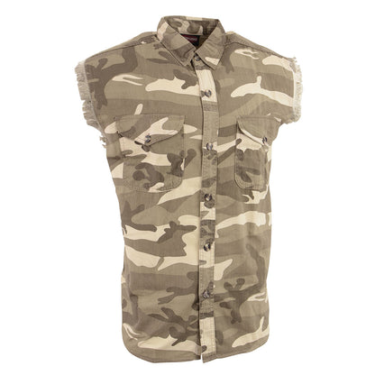 Milwaukee Leather DM4009 Men's Sand Camo Lightweight Sleeveless Denim Shirt