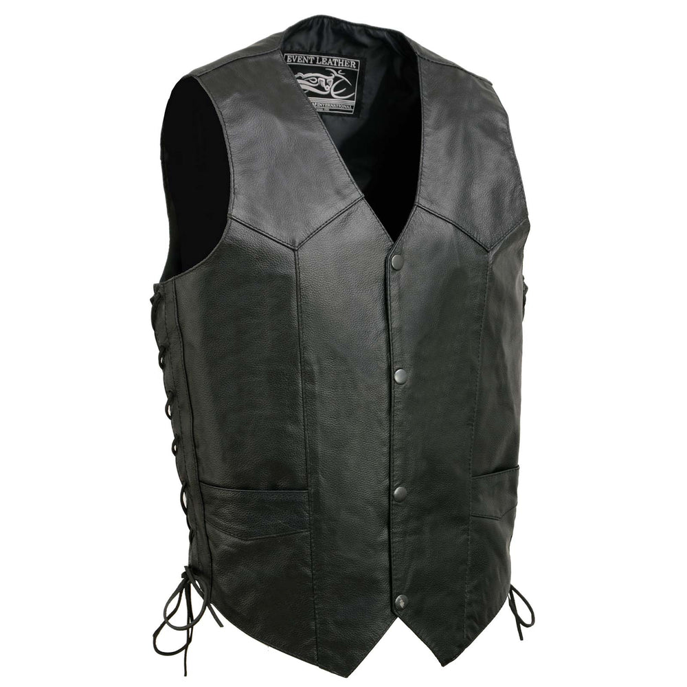 Event Leather EL1315 Black Motorcycle Leather Vest for Men w/ Side Lace- Riding Club Adult Motorcycle Vests