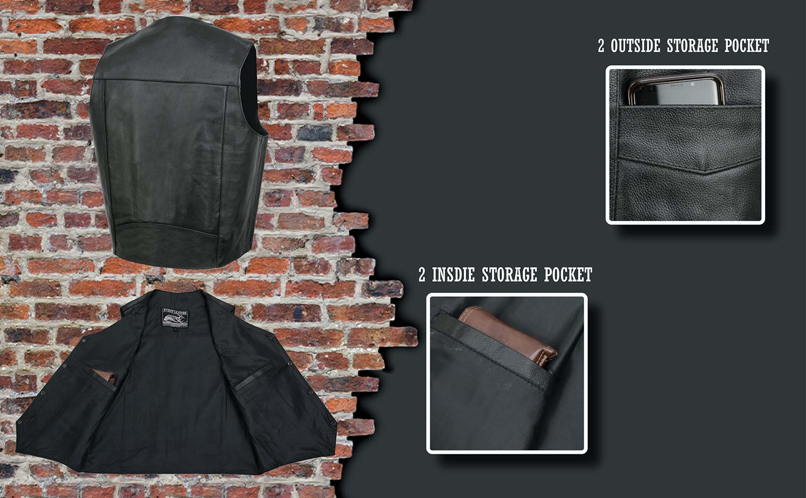 Event Leather EL5310 Black Motorcycle Leather Vest for Men