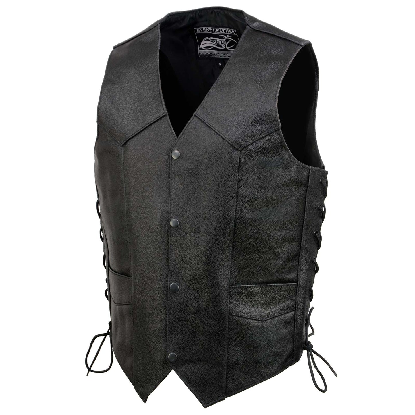 Event Leather EL5315 Black Motorcycle Leather Vest for Men w/ Side Lace- Riding Club Adult Motorcycle Vests