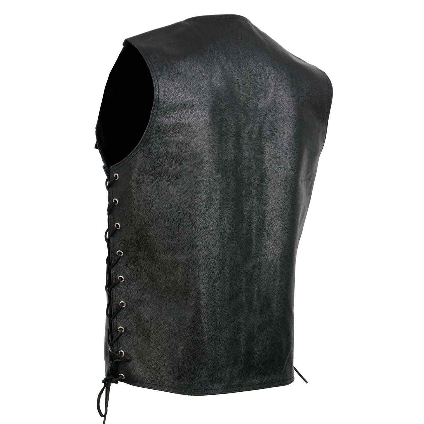 Event Leather EL5360TALL Black Motorcycle Leather Vest Tall Sizes with Denim Style Pockets -Riding Club Adult Vests