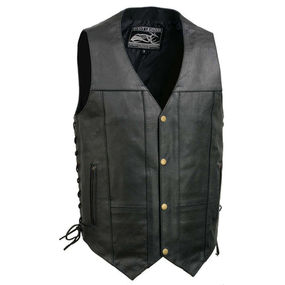 Event Leather EL5391 Men's Black Leather 10 Pocket Side Lace Vest