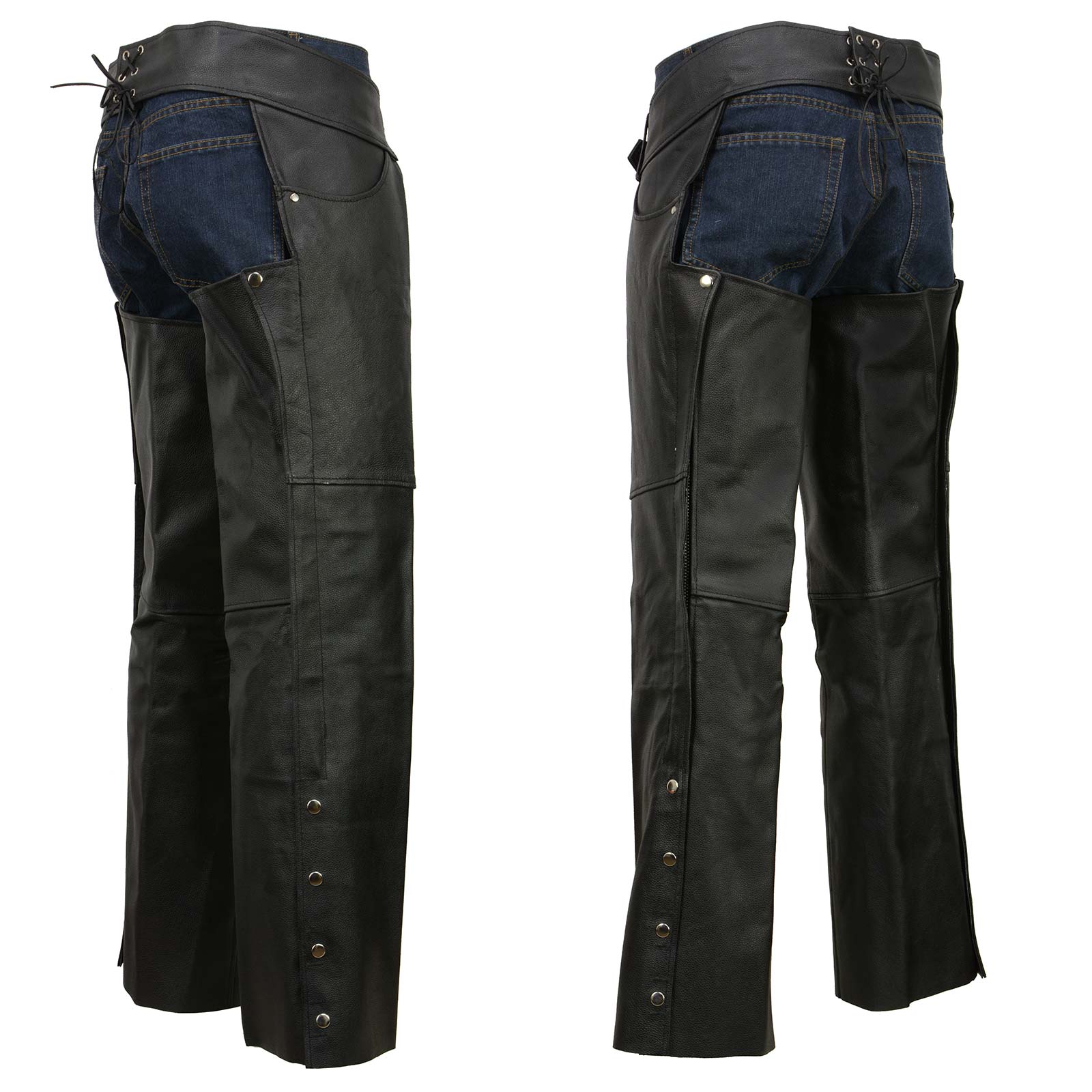 Event Leather EL1101 Black Real Leather Motorcycle Chaps for Men Premium Leather Riding Chaps