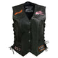 Event Leather ELL4900 Women's Classic Black Genuine Leather Side Laced Motorcycle Riders Vest w/ 9 Patches