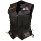 Event Leather ELL4900 Women's Classic Black Genuine Leather Side Laced Motorcycle Riders Vest w/ 9 Patches