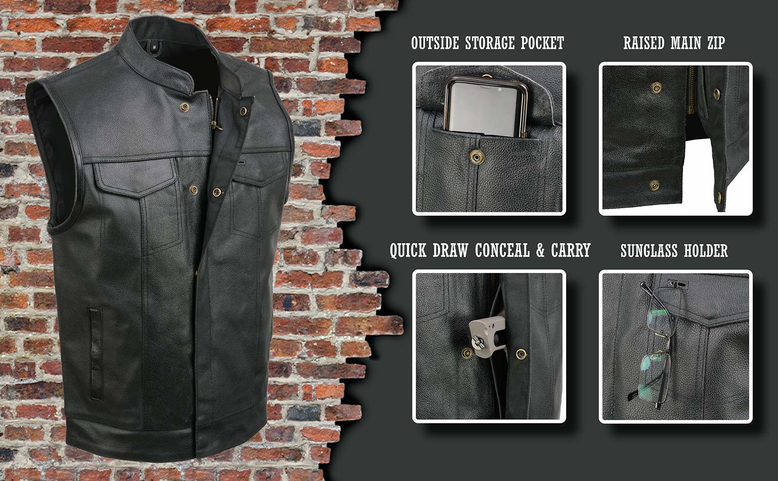 Event Leather ELM3910 Men's Black Motorcycle Leather Riders Club