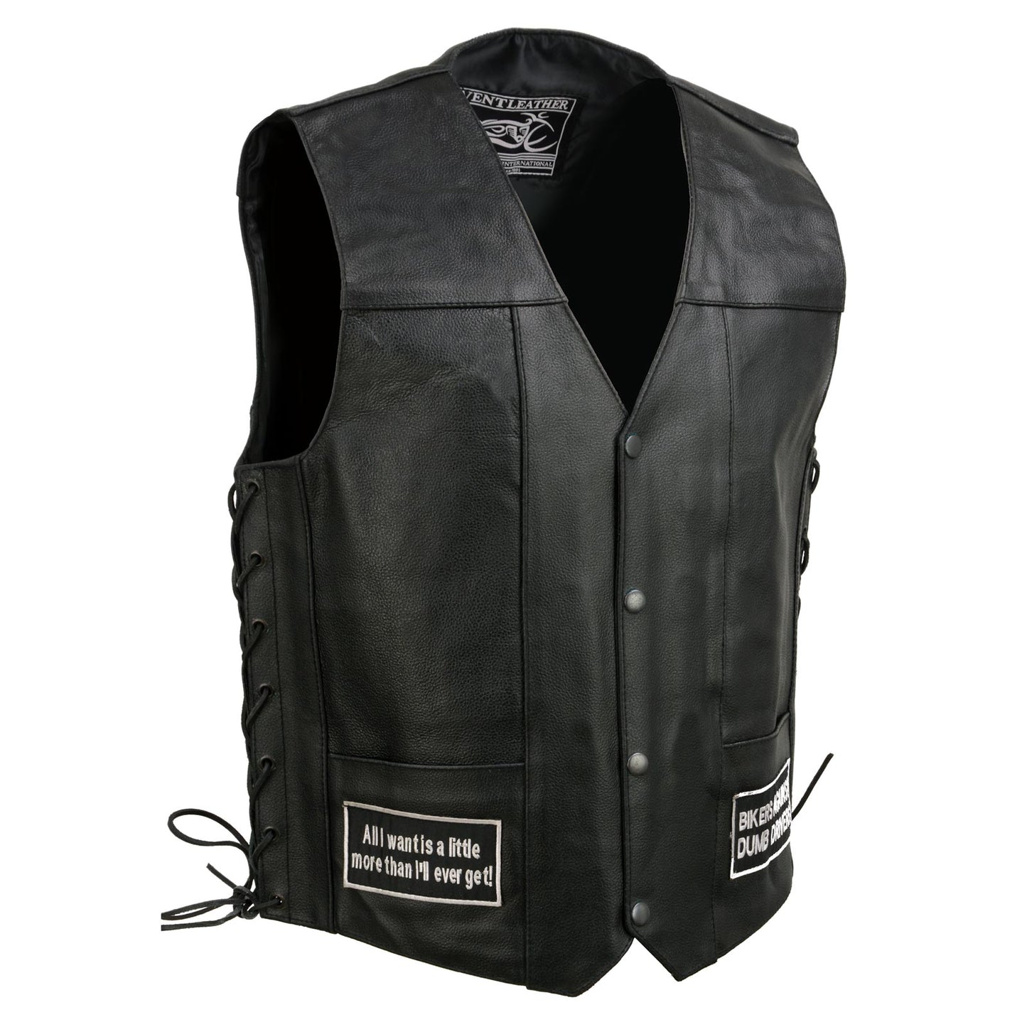 Event Leather ELM3925 Black Motorcycle Leather Vest for Men w/ Patches - Riding Club Adult Motorcycle Vests