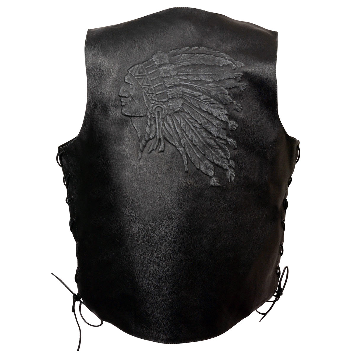 Event Leather's ELM3900 Men's 100% Genuine Motorcycle Leather Vest | Biker Vests with Embossed Indian Head