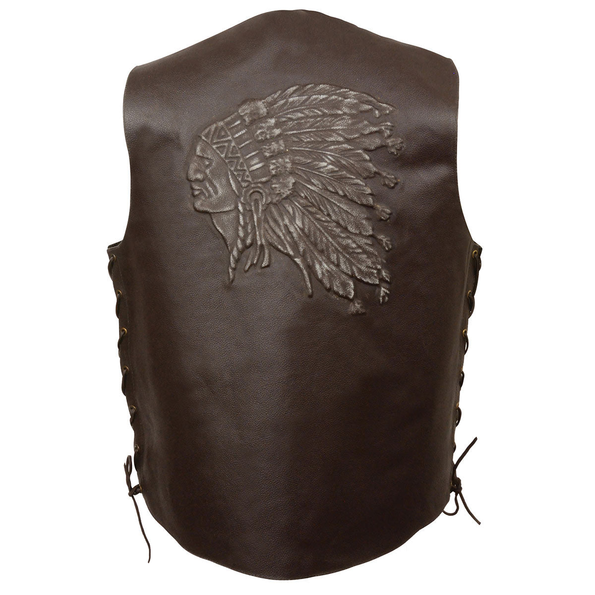 Event Leather ELM3900 Men's Motorcycle Riders Brown Leather Vest with Embossed Native American Head