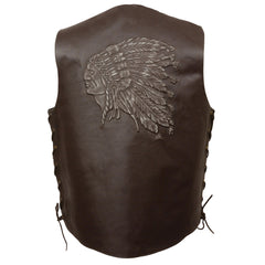 Event Leather ELM3900 Men's Motorcycle Riders Brown Leather Vest with Embossed Native American Head