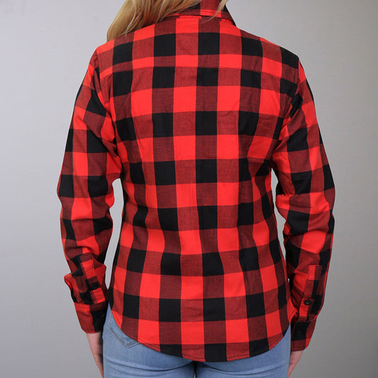 Hot Leathers FLL3002 Ladies Black and Salmon Long Sleeve Flannel