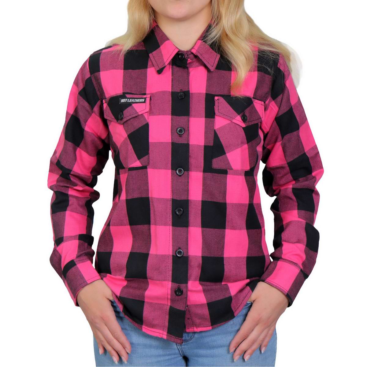 Hot Leathers FLL3005 Ladies Black and Pink Long Sleeve Flannel