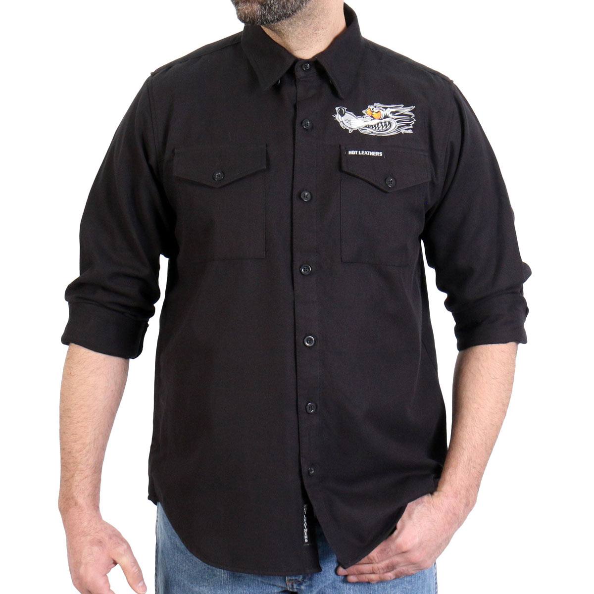 Hot Leathers FLM2115 Men's 'Black Race Wolf' Long Sleeve Flannel Shirt