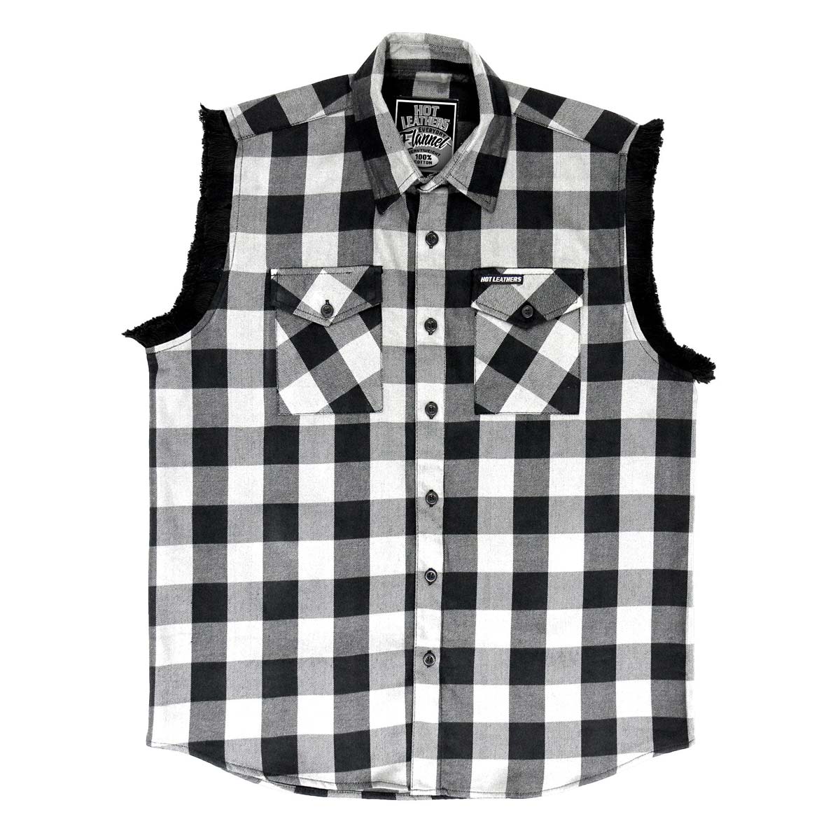 Hot Leathers FLM5202 Men's Black and White Sleeveless Flannel Fringe Shirt
