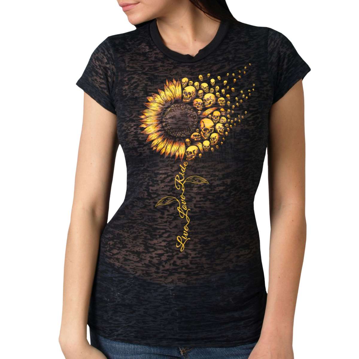Hot Leathers Ladies Burnout Sunflower T-Shirt GLC1587
