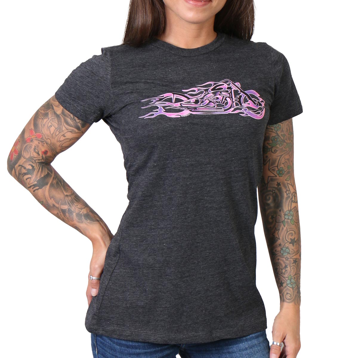 Hot Leathers GLR1215 Ladies Pink and Purple Fire Bobber Full Cut Motorcycle Shirt