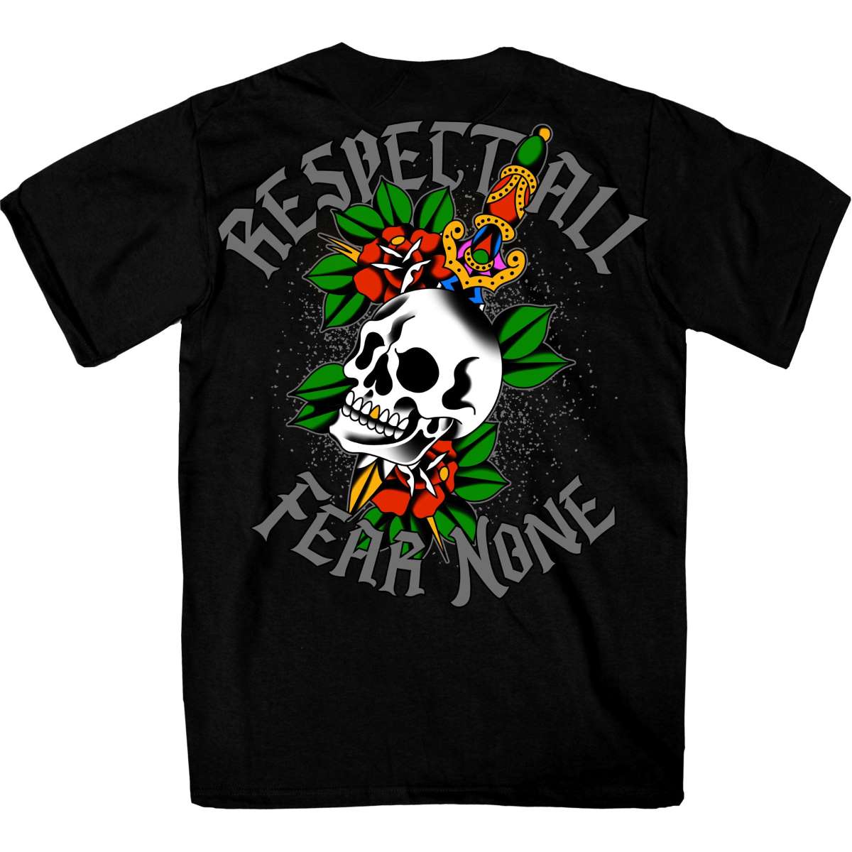 Hot Leathers Men's Respect All Fear None Skull Tattoo T-Shirt GMD1514