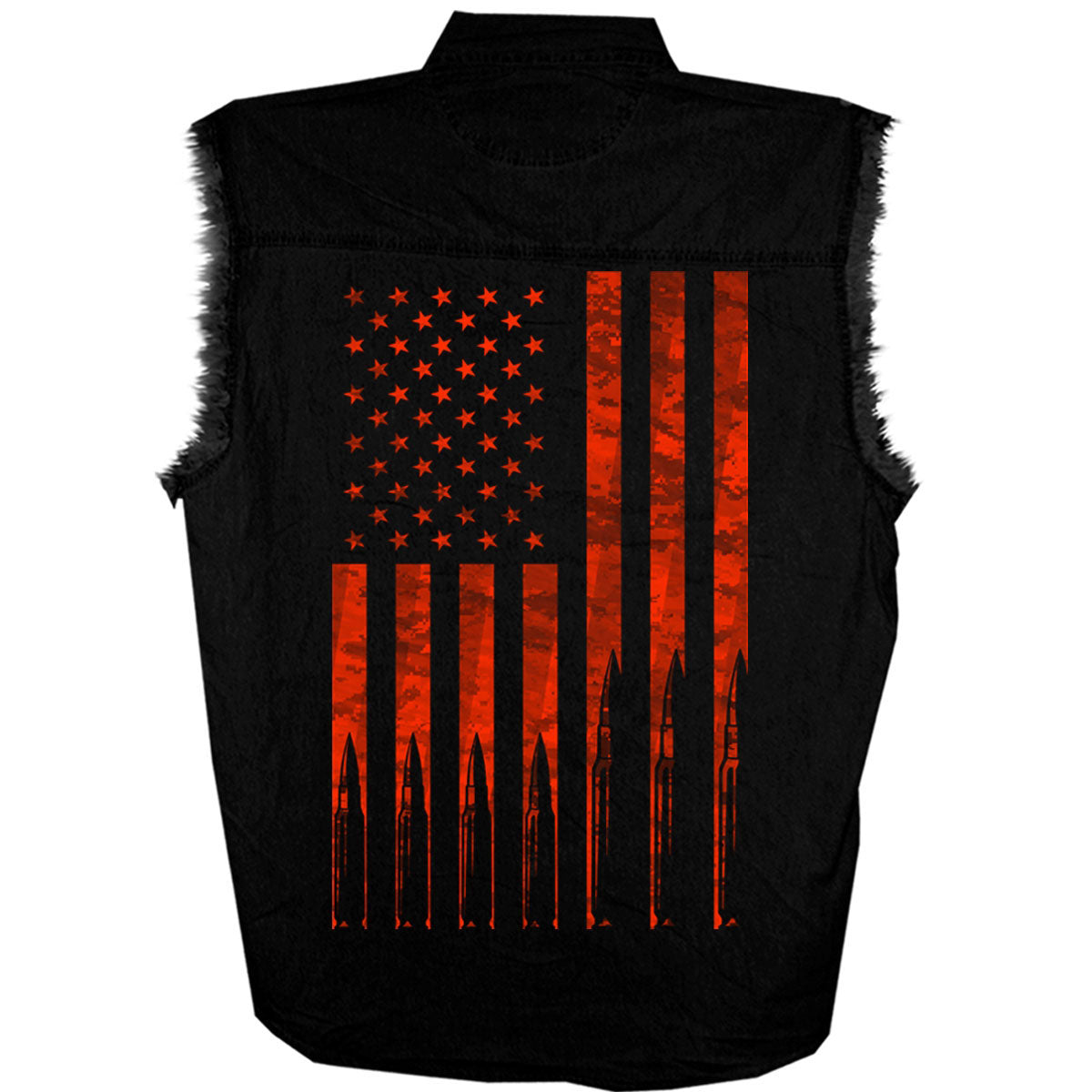 Hot Leathers GMD5430 Mens Black Flag Bullets Sleeveless Black Denim Shir