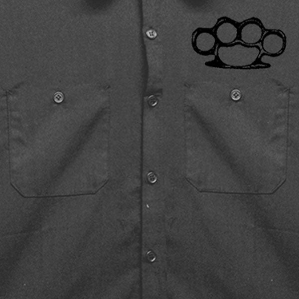 Hot Leathers GMD6113 Men's Charcoal Grey 'Brass Knuckles' Mechanic's Shop Shirt