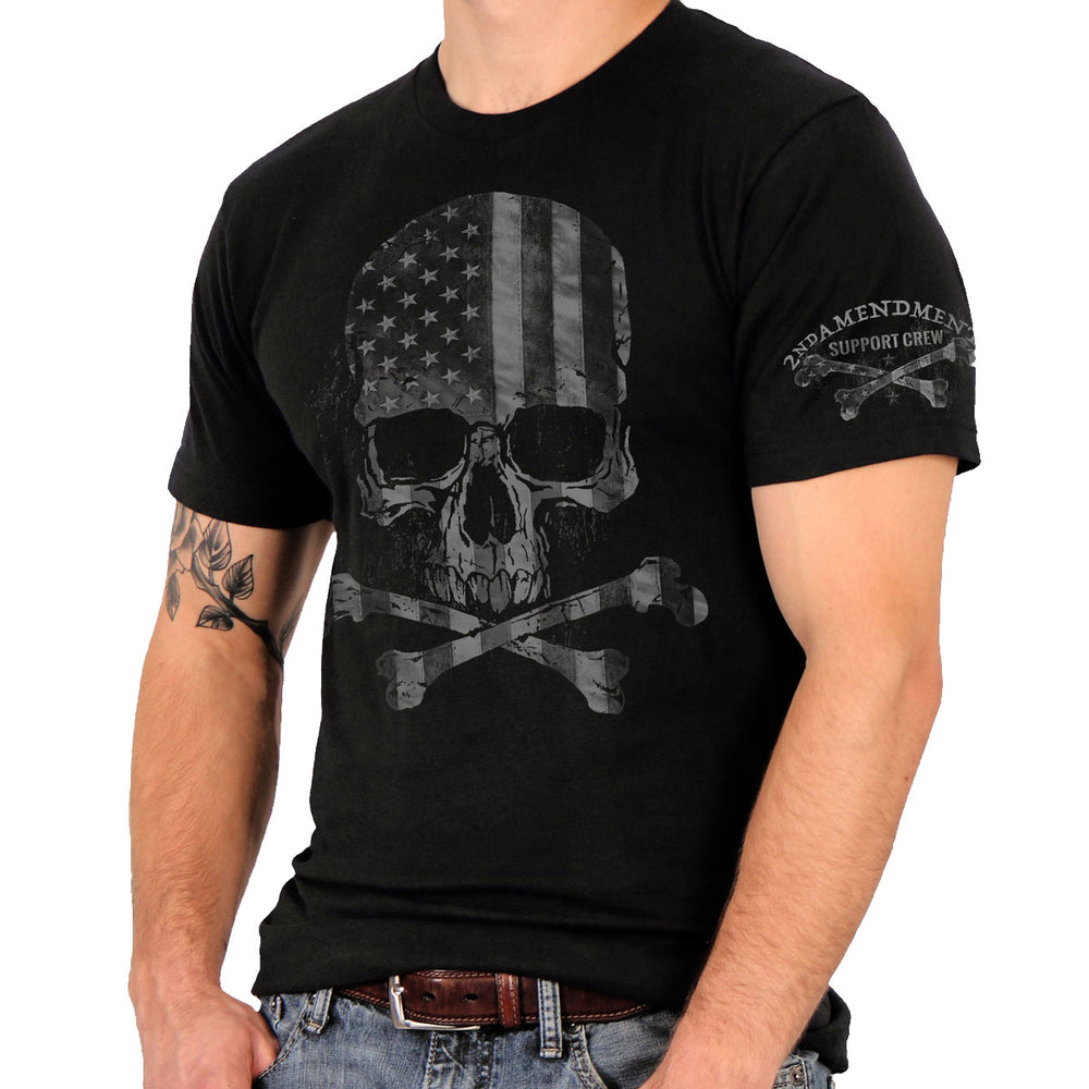 Hot Leathers GML1001 Men’s' Faded Flag Skull Black T-Shirt