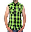 Hot Leathers GMS3492 Men’s Black and Green Shredder Skull Sleeveless Flannel Shirt