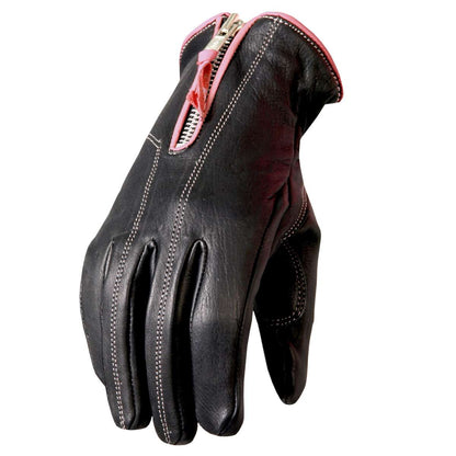 Hot Leathers GVL1009 Ladies Driving Leather Gloves with Pink Piping GLV1009