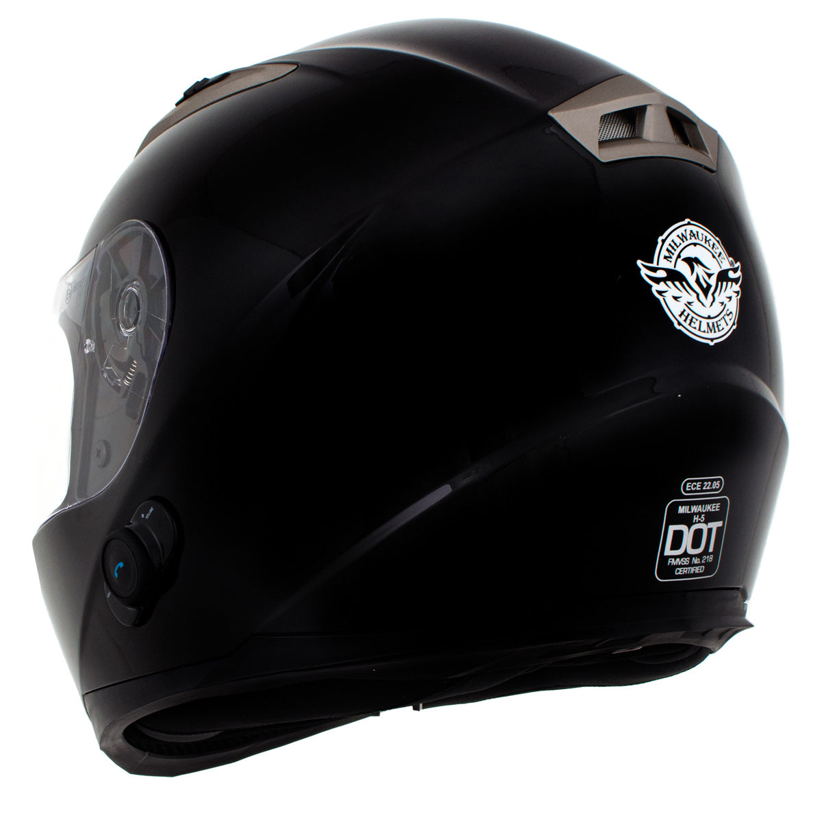 Milwaukee Helmets H510 Gloss Black Chit-Chat Full Face Wireless Motorcycle Helmet-Stream Music-Phone Calls