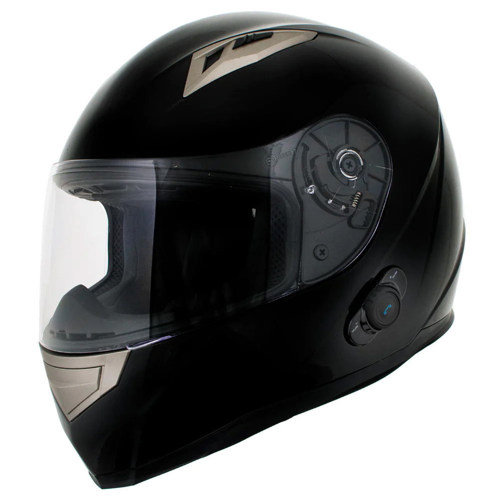 Milwaukee Helmets H510 Gloss Black 'Chit-Chat' Full Face Motorcycle Helmet w/ Intercom - Built-in Speaker and Microphone for Men / Women