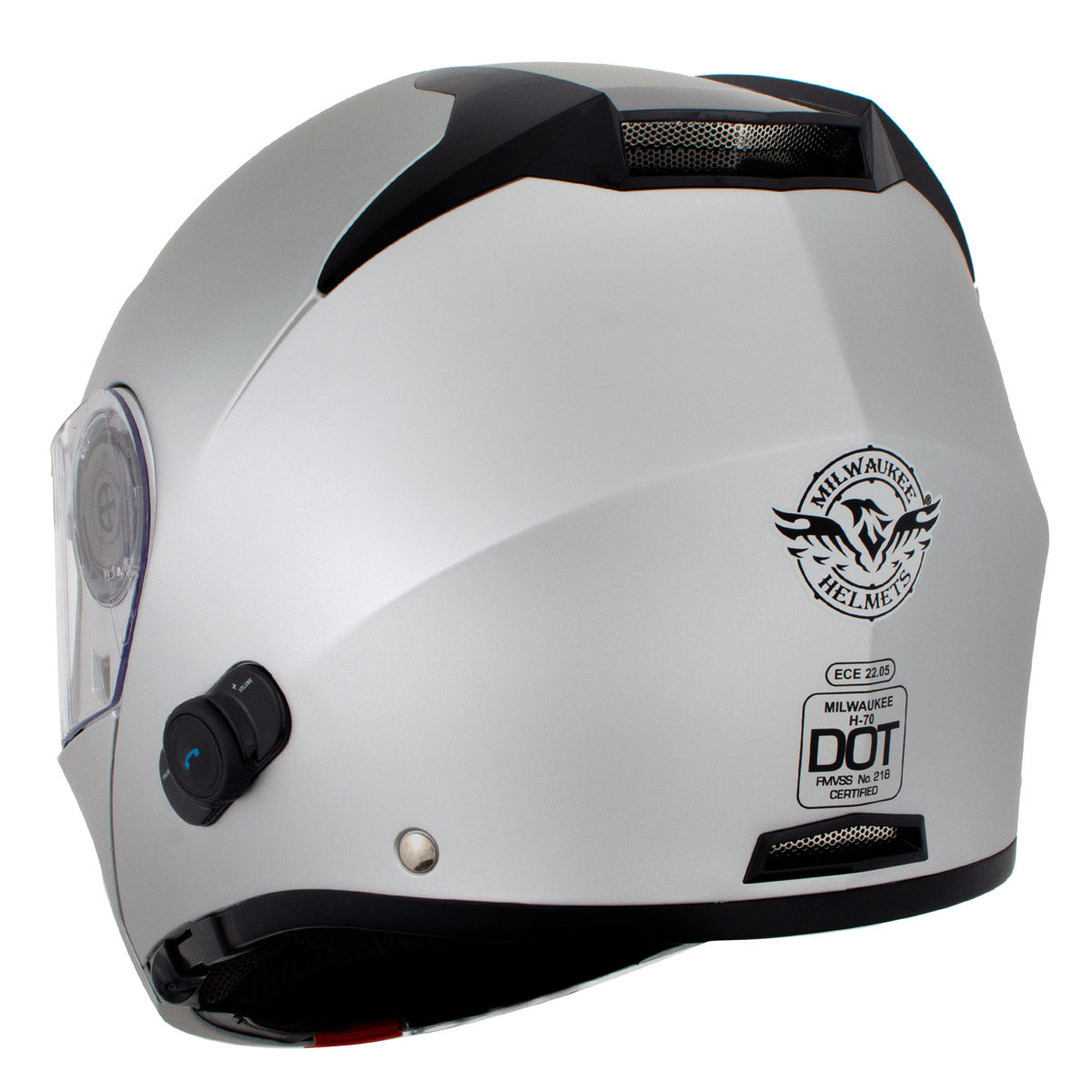 Milwaukee Helmets H7010 Flat Gray Mayday Modular Full Face Wireless Motorcycle Helmet-Stream Music-Phone Calls