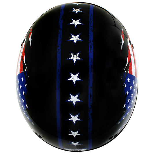 Hot Leathers HLT68 'American Flag' Advanced DOT Black Glossy Motorcycle Skull Cap Half Helmet for Men and Women