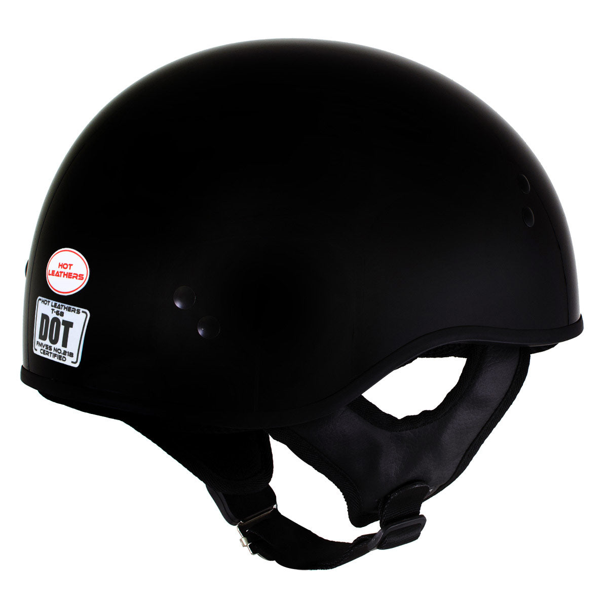 Hot Leathers HLT68 Gloss Black The O.G. Advanced DOT Skull Cap Motorcycle Half Helmet Biker