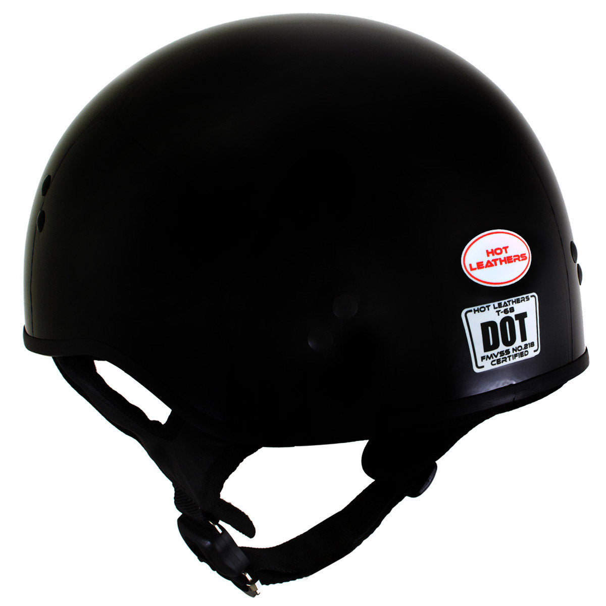 Hot Leathers HLT68 Gloss Black The O.G. Advanced DOT Skull Cap Motorcycle Half Helmet Biker