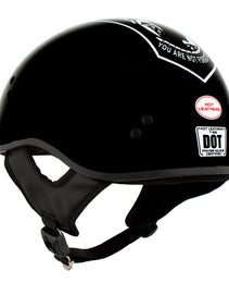 Hot Leathers HLD1004 POW Gloss Black Motorcycle DOT Approved Skull Cap Half Biker Helmet