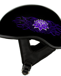 Hot Leathers HLD1005 Lady Lotus Gloss Black Motorcycle DOT Approved Skull Cap Half Helmet Biker