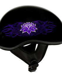 Hot Leathers HLD1005 Lady Lotus Gloss Black Motorcycle DOT Approved Skull Cap Half Helmet for Men and Women Biker