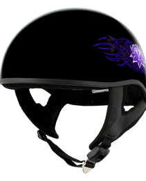 Hot Leathers HLD1005 Lady Lotus Gloss Black Motorcycle DOT Approved Skull Cap Half Helmet Biker