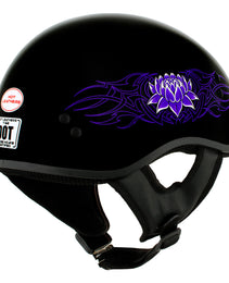 Hot Leathers HLD1005 Lady Lotus Gloss Black Motorcycle DOT Approved Skull Cap Half Helmet Biker