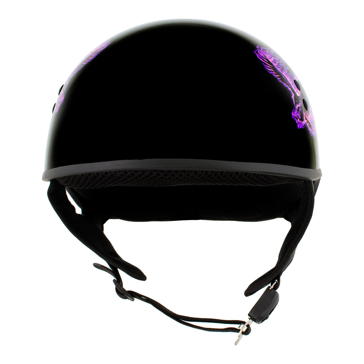Hot Leathers HLD1007 Black Out Eagle Gloss Black Motorcycle DOT Skull Cap Half Helmet Biker
