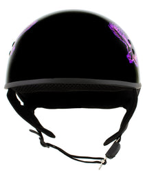 Hot Leathers HLD1007 Black Out Eagle Gloss Black Motorcycle DOT Skull Cap Half Helmet Biker