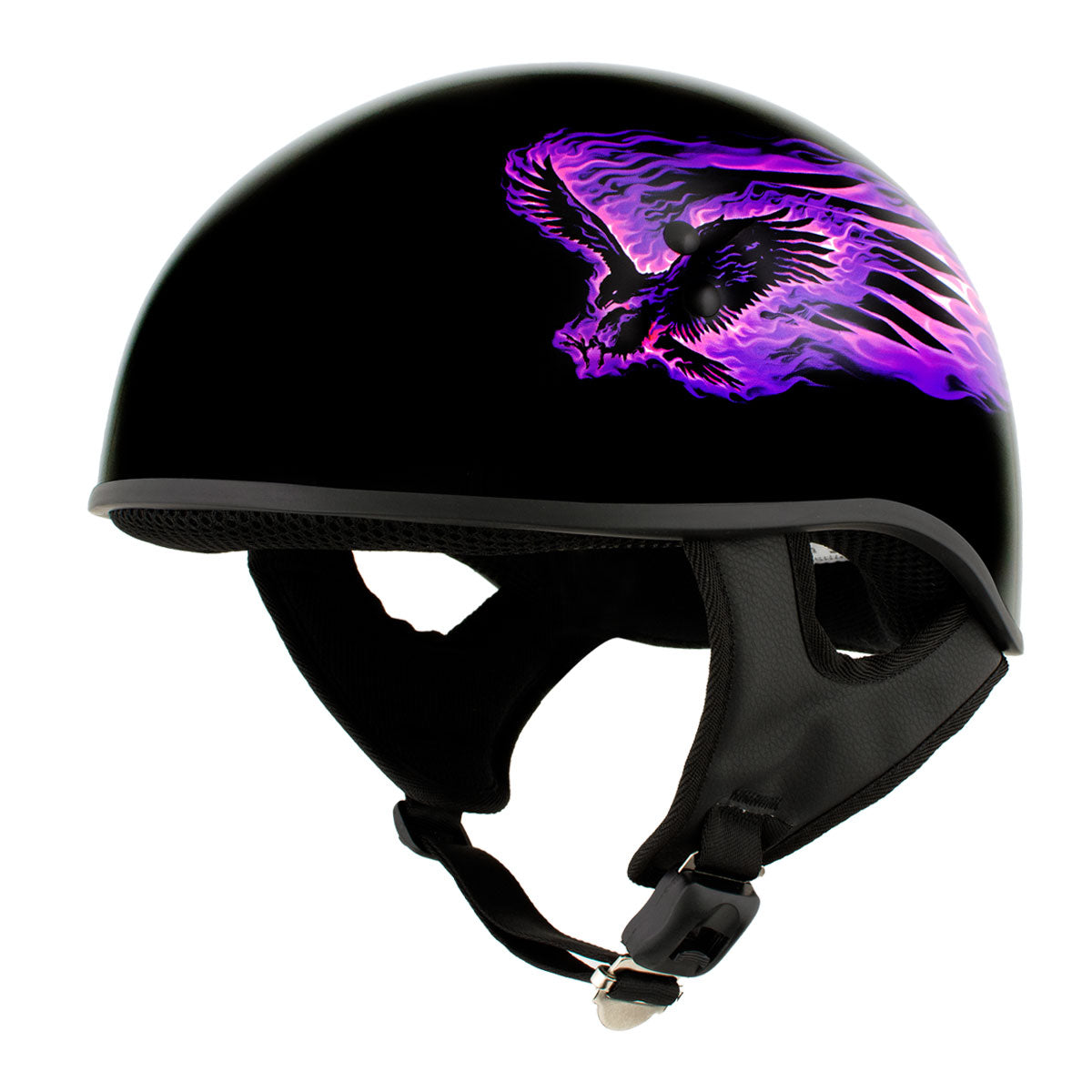 Hot Leathers HLD1007 Black Out Eagle Gloss Black Motorcycle DOT Skull Cap Half Helmet Biker