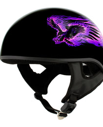 Hot Leathers HLD1007 Black Out Eagle Gloss Black Motorcycle DOT Skull Cap Half Helmet Biker