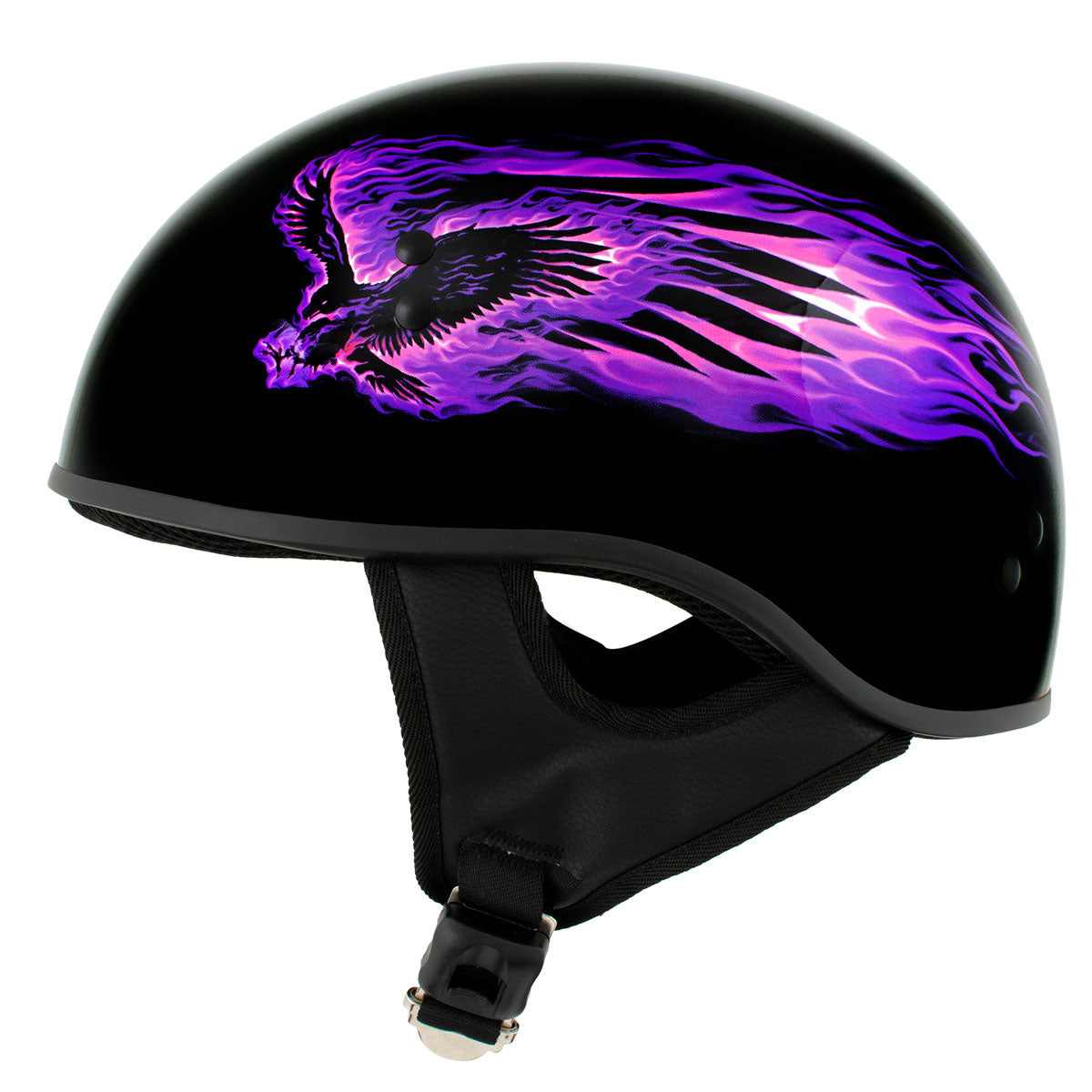 Hot Leathers HLD1007 Black Out Eagle Gloss Black Motorcycle DOT Skull Cap Half Helmet Biker
