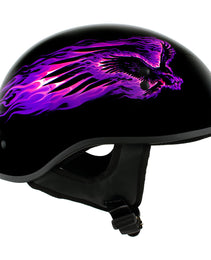 Hot Leathers HLD1007 'Black Out Eagle' Gloss Black Motorcycle DOT Skull Cap Half Helmet for Men and Women Biker