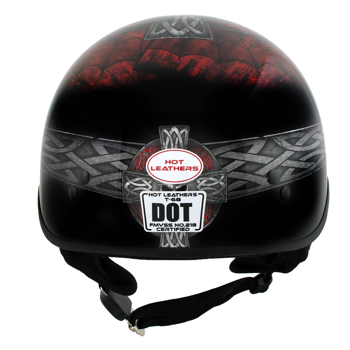 Hot Leathers HLD1008 Black Celtic Cross Motorcycle DOT Approved Skull Cap Half Helmet Biker