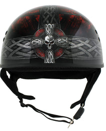Hot Leathers HLD1008 Black Celtic Cross Motorcycle DOT Approved Skull Cap Half Helmet Biker