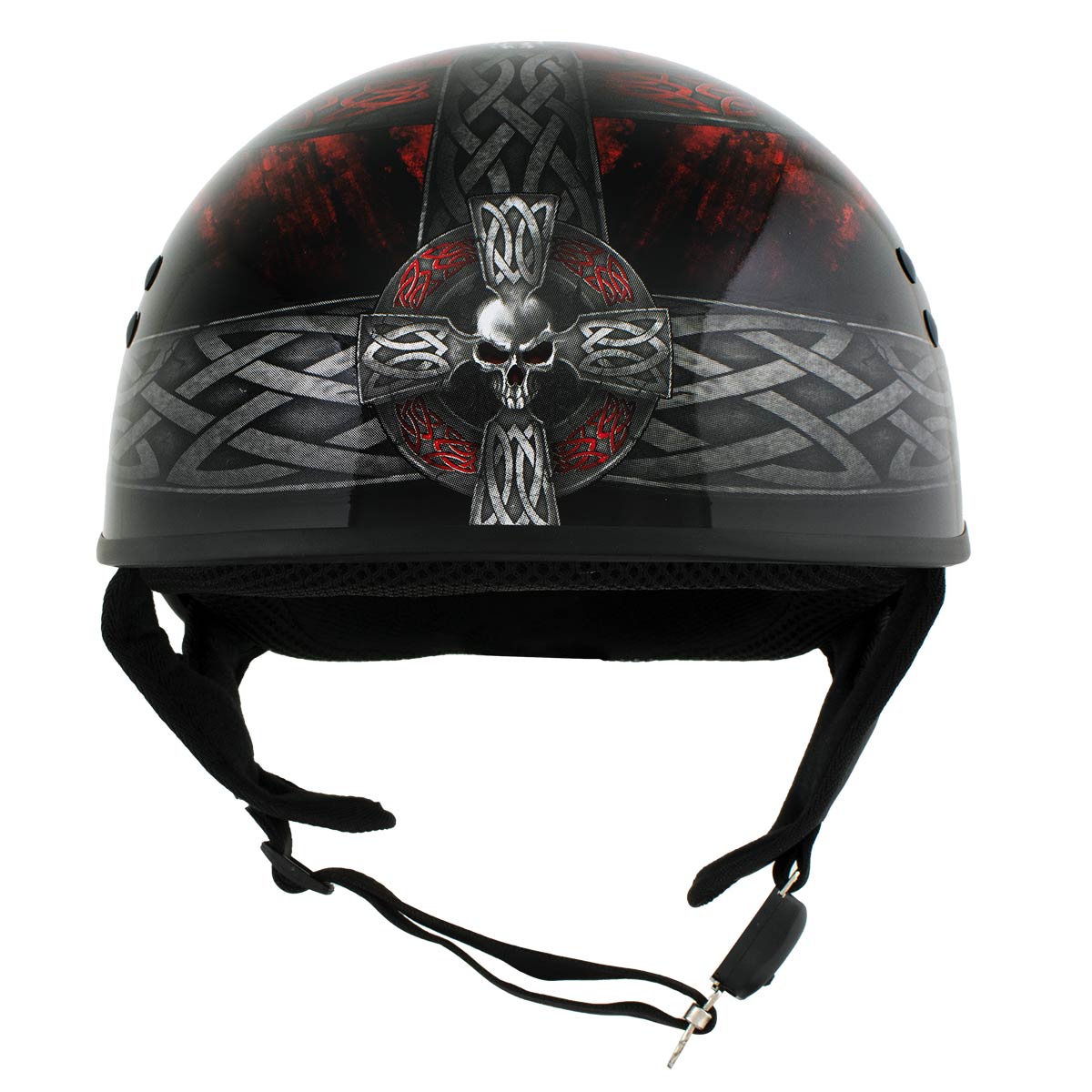 Hot Leathers HLD1008 Black Celtic Cross Motorcycle DOT Approved Skull Cap Half Helmet Biker